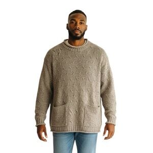 Men's Tan  Crewneck Sweater,  Rustic, Pockets, made for the outdoors